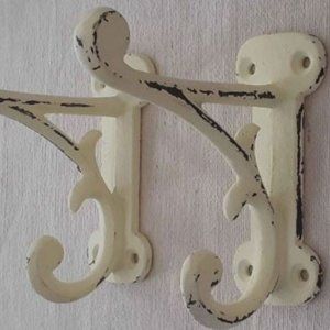 Set of two Cast iron Linen White School House Wall Hooks